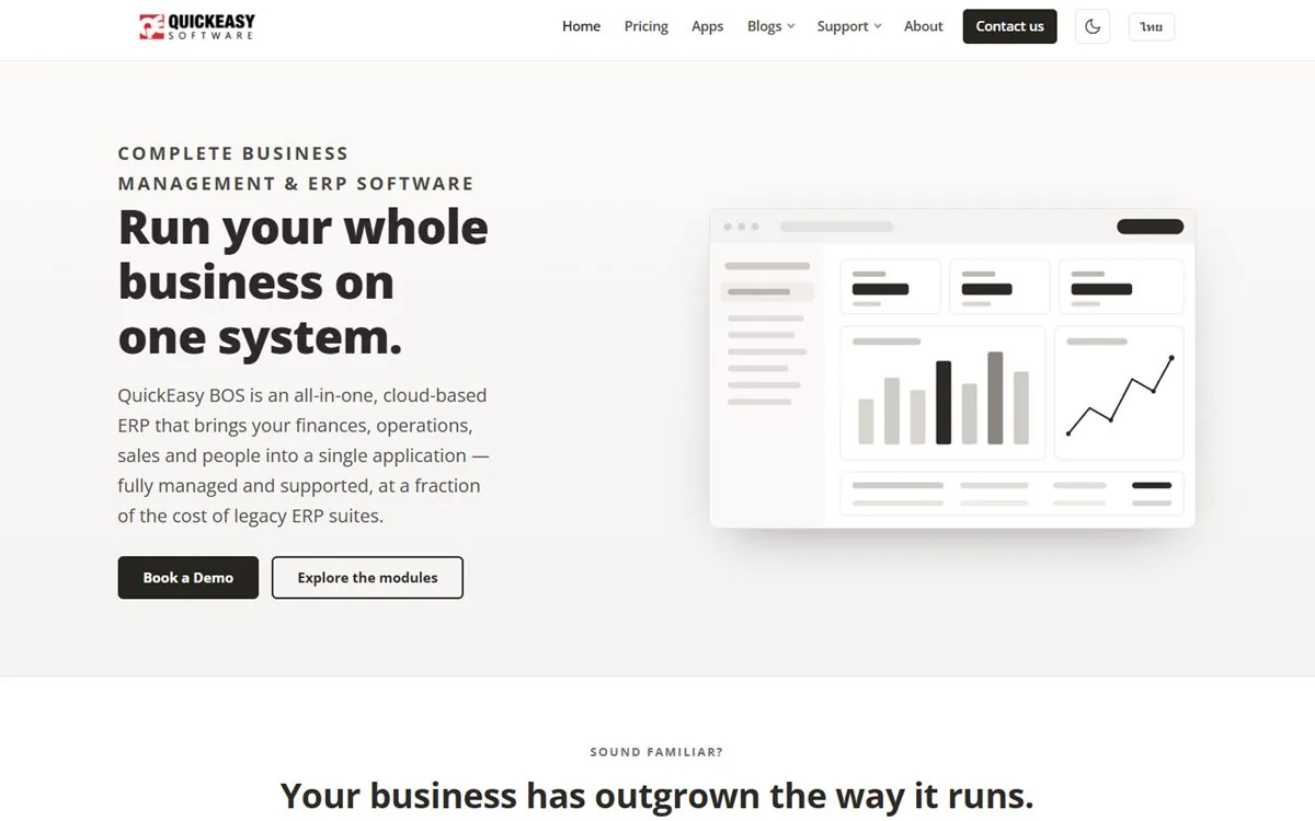 QuickEasy Software website — a cloud ERP product site built by Vibe Crafted Websites